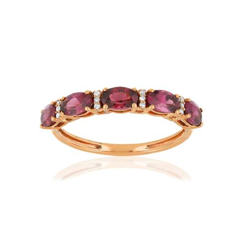 Bague or 375 rose grenats rhodolites ovales et diamants