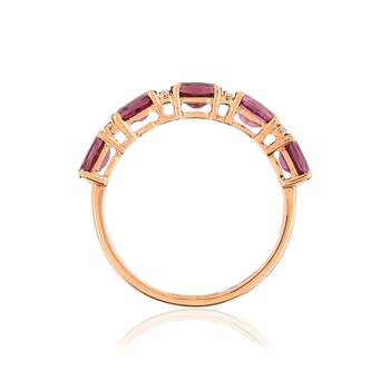 375 rose gold ring with oval rhodolite garnets and diamonds