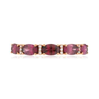 375 rose gold ring with oval rhodolite garnets and diamonds