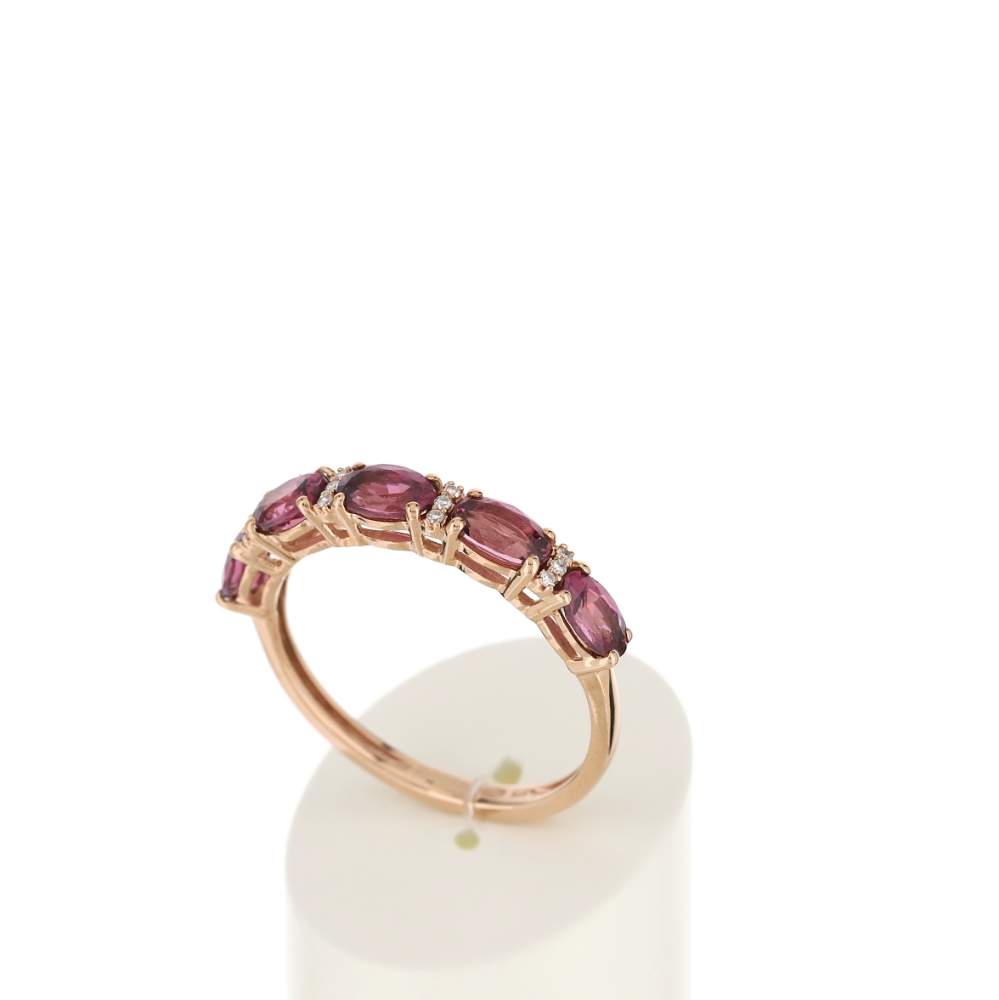 Bague or 375 rose grenats rhodolites ovales et diamants - vue 3
