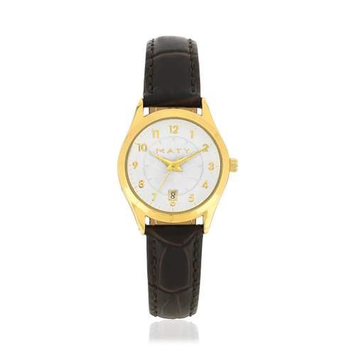 Montre femme dorée bracelet cuir marron