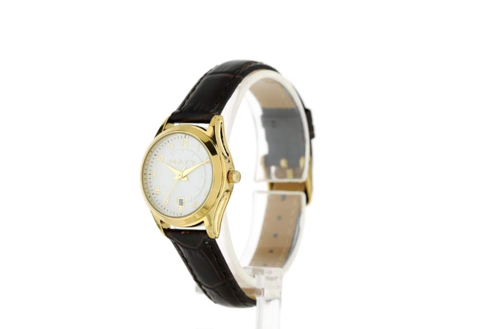 Montre femme dorée bracelet cuir marron - vue 3