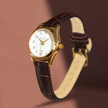 Montre femme dorée bracelet cuir marron