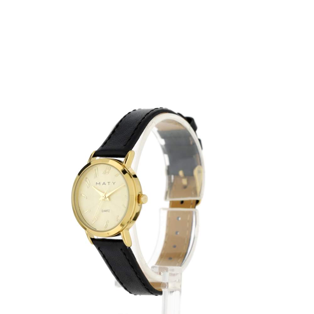 Montre femme dorée bracelet cuir noir - vue 3