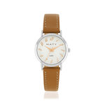 Montre femme chromée bracelet cuir marron - vue 1