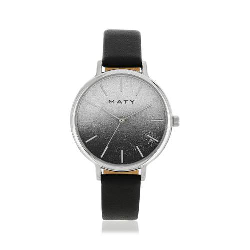 MATY watch chrome-plated black synthetic bracelet