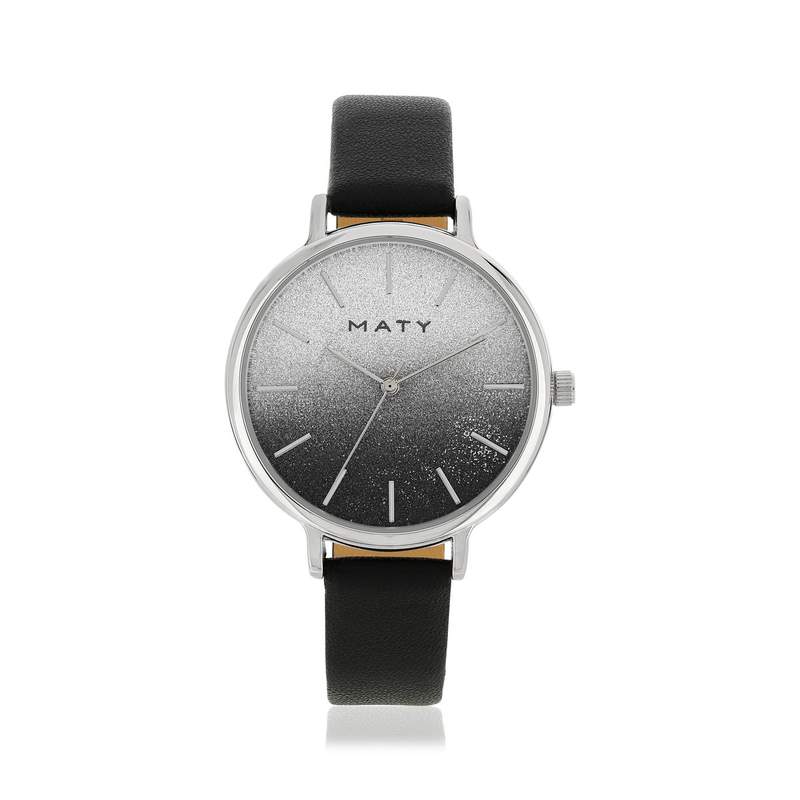 Montre MATY chromée bracelet synthétique noir - vue 1
