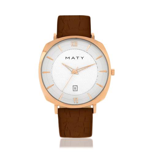 Montre MATY dorée rose cuir marron