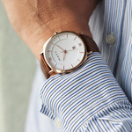 MATY pink gold brown leather watch - view worn 1