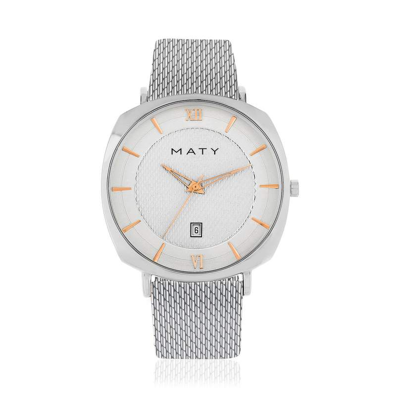 Montre homme chromée bracelet maille milanaise acier - vue 1