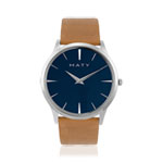 Montre homme chromée bracelet cuir marron - vue 1