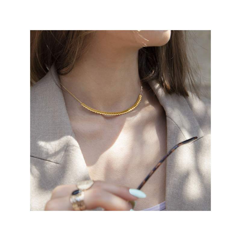 Collier plaqué or bohème pastille 43 cm - vue porté 2