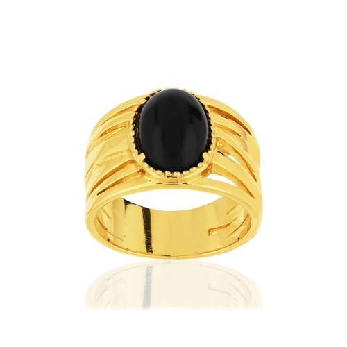 Bague plaqué or agate noire ovale
