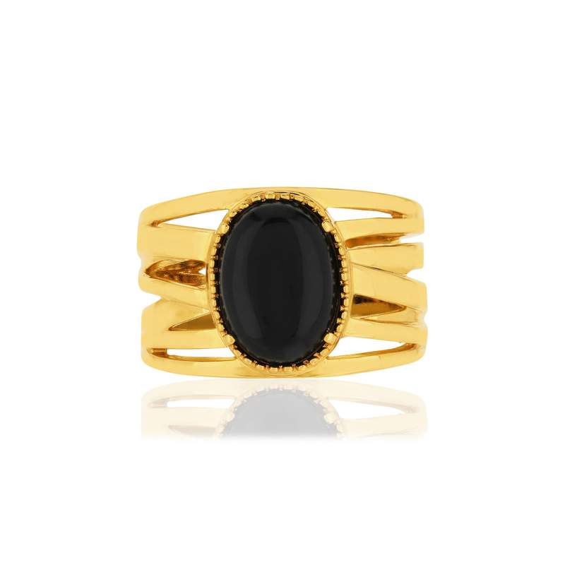 Bague plaqué or agate noire ovale - vue 3