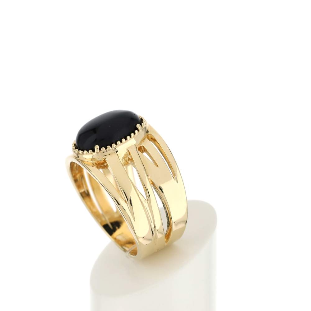 Bague plaqué or agate noire ovale - vue 5