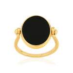 Bague plaqué or reversible laque noire ovale - vue 1