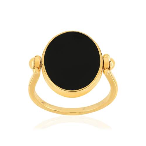 Bague plaqué or reversible laque noire ovale