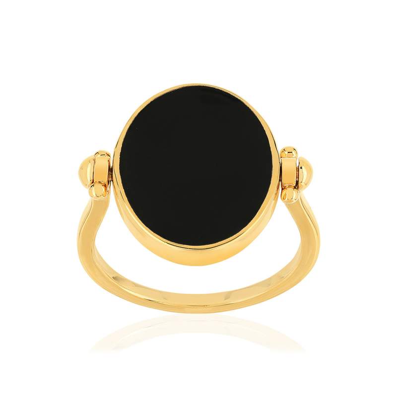 Bague plaqué or reversible laque noire ovale - vue 1