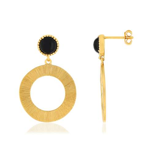 Boucles d'oreilles plaqué or agates noires