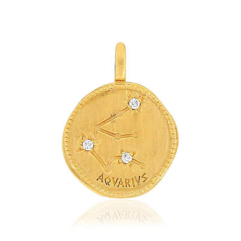 Pendentif plaqué or mat constellation zodiaque verseau zirconias - vue 1