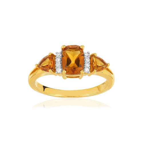 Bague or 375 2 tons citrines et diamants