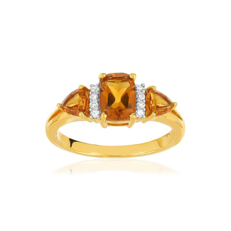 Bague or 375 2 tons citrines et diamants - vue 1