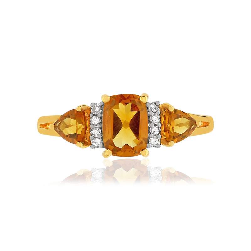Bague or 375 2 tons citrines et diamants - vue 3
