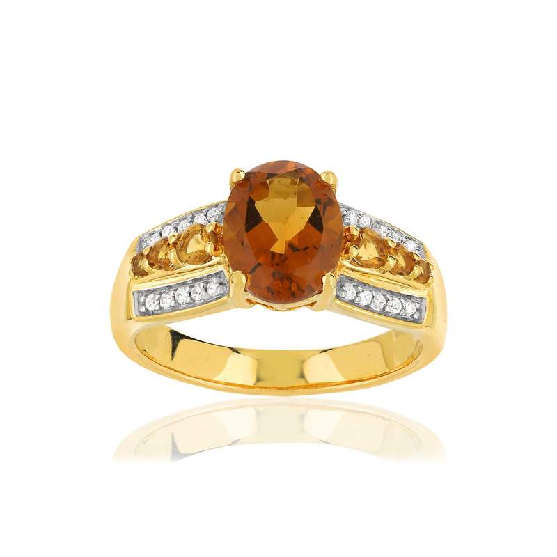 Bague or 375 2 tons citrines et diamants - vue 1