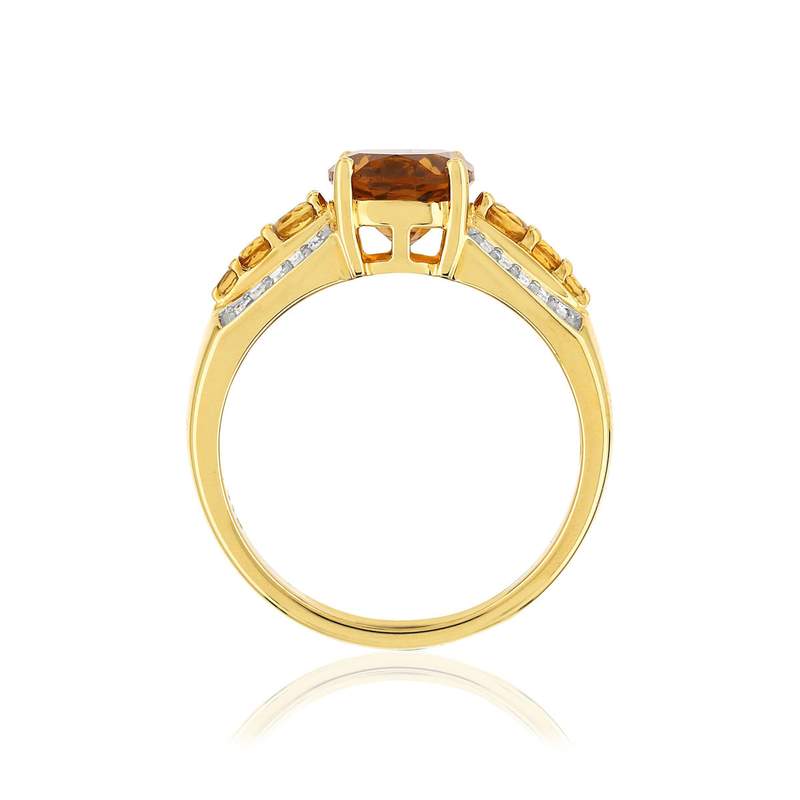 Bague or 375 2 tons citrines et diamants - vue 2