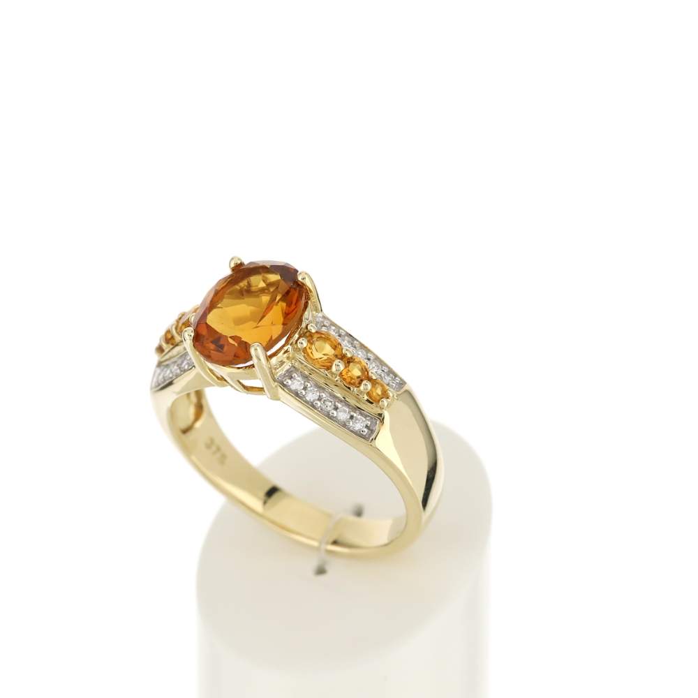 Bague or 375 2 tons citrines et diamants - vue 3