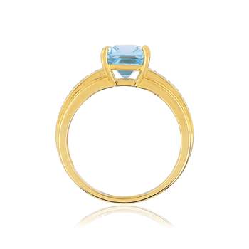 2-tone gold ring, 375, rectangular blue topaz and diamonds