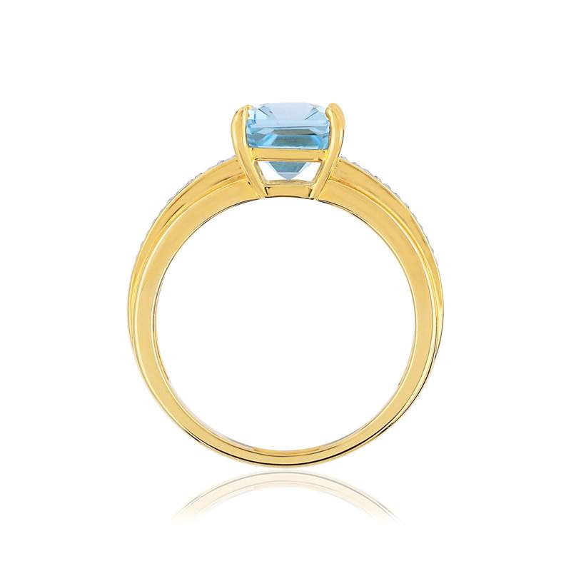 Bague 2 ors 375 topaze bleue rectangulaire et diamants - vue 2
