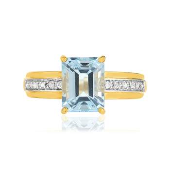 2-tone gold ring, 375, rectangular blue topaz and diamonds