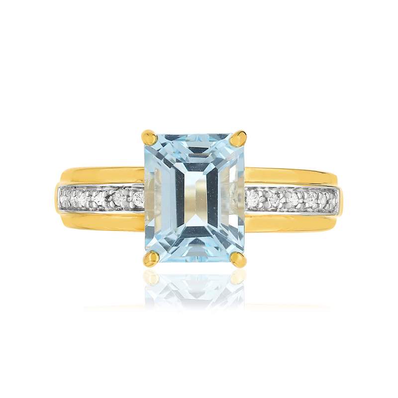Bague 2 ors 375 topaze bleue rectangulaire et diamants - vue 3