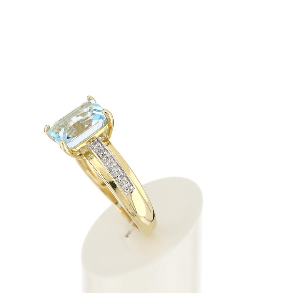 Bague 2 ors 375 topaze bleue rectangulaire et diamants - vue 5