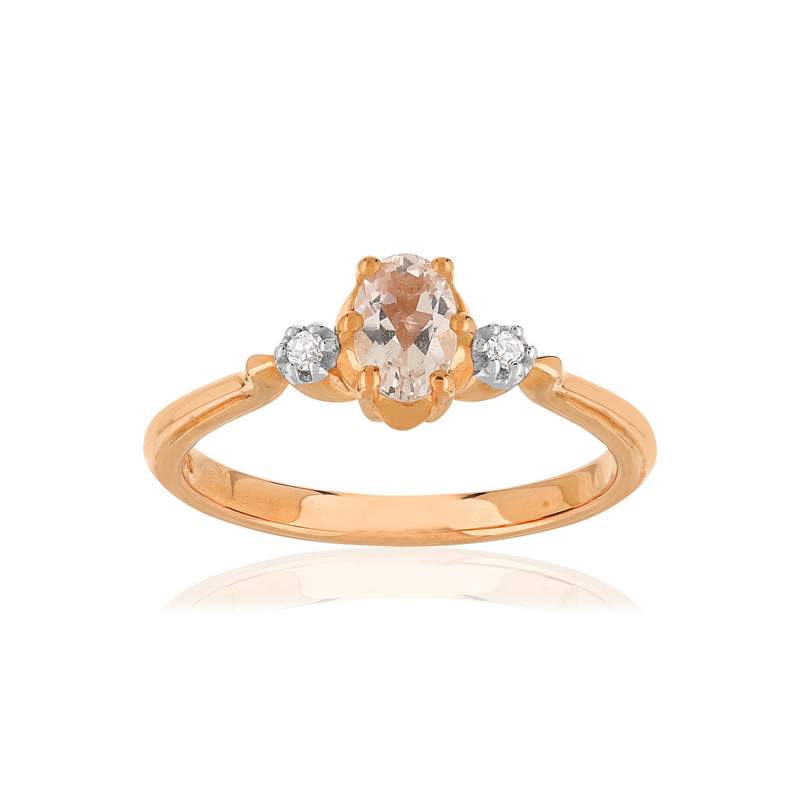 Bague or 375 2 tons morganite ovale et diamants - vue 1