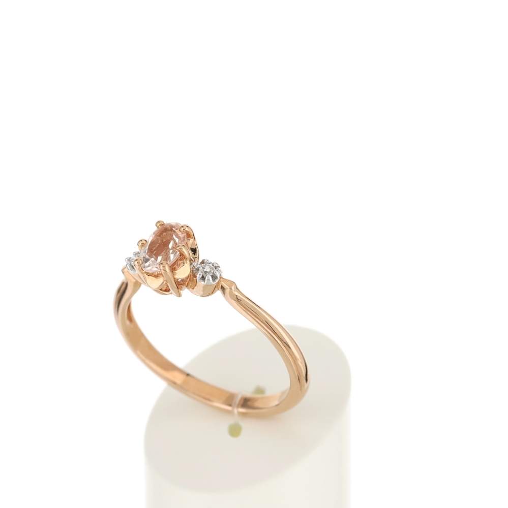 Bague or 375 2 tons morganite ovale et diamants - vue 3