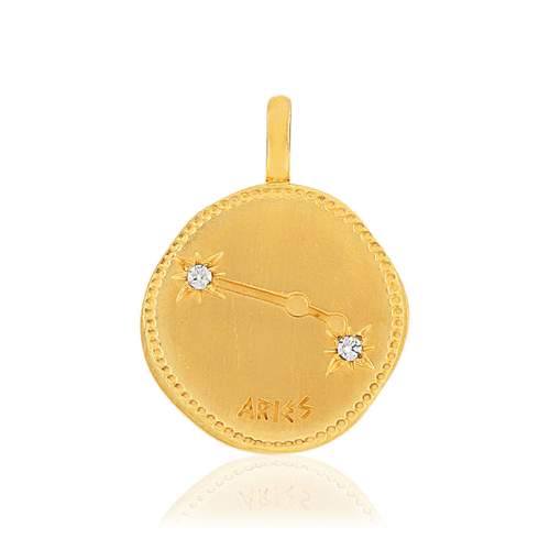 Pendentif plaqué or mat constellation bélier zirconias