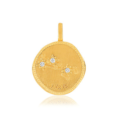 Pendentif plaqué or zodiaque taureau zirconias - vue 1
