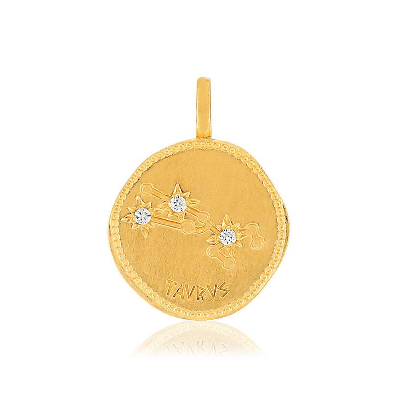 Pendentif plaqué or zodiaque taureau zirconias - vue 1