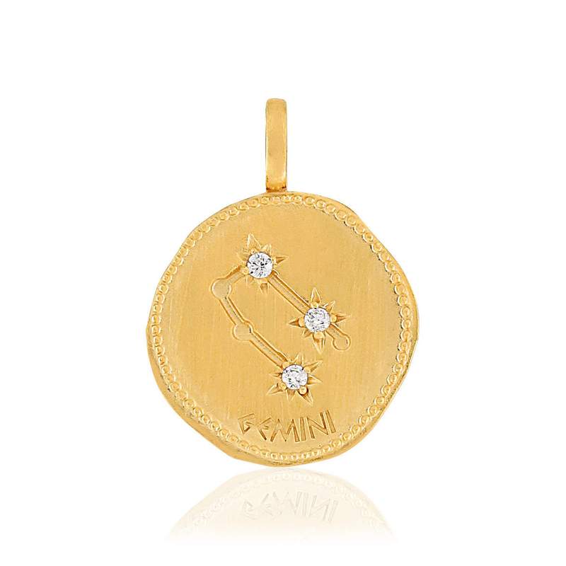 Pendentif plaqué or zodiaque gémeaux zirconias - vue 1