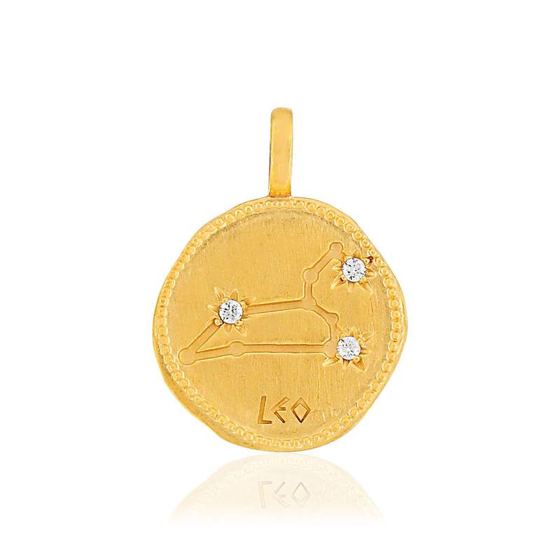 Pendentif plaqué or zodiaque lion zirconias - vue 1