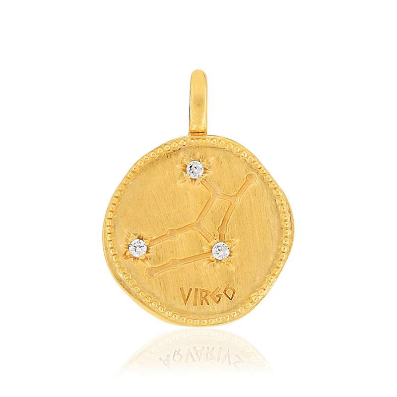 Pendentif plaqué or zodiaque vierge zirconias - vue 1