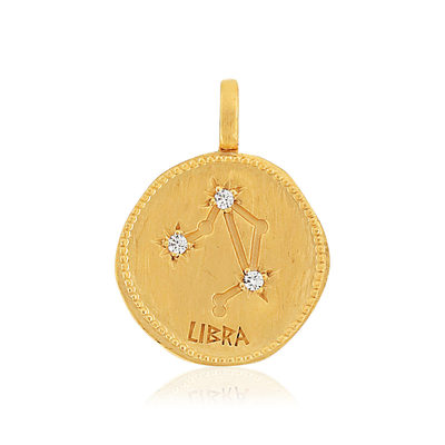 Pendentif plaqué or zodiaque balance zirconias - vue 1