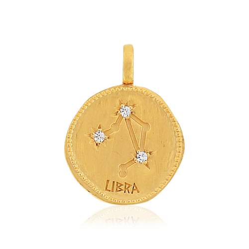 Pendentif plaqué or zodiaque balance zirconias