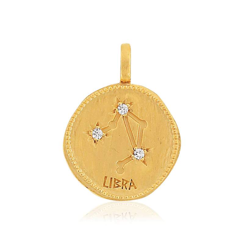 Pendentif plaqué or zodiaque balance zirconias - vue 1
