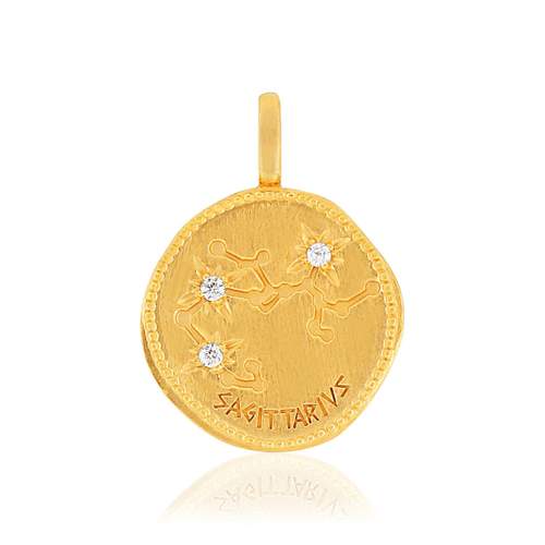Mat gold-plated pendant zodiac constellation sagittarius zirconias