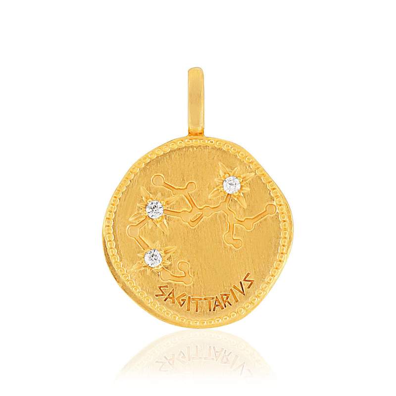 Pendentif plaqué or mat constellation zodiaque sagittaire zirconias - vue 1
