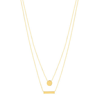 Collier plaqué or double rang médailles ronde et rectangle 45 cm