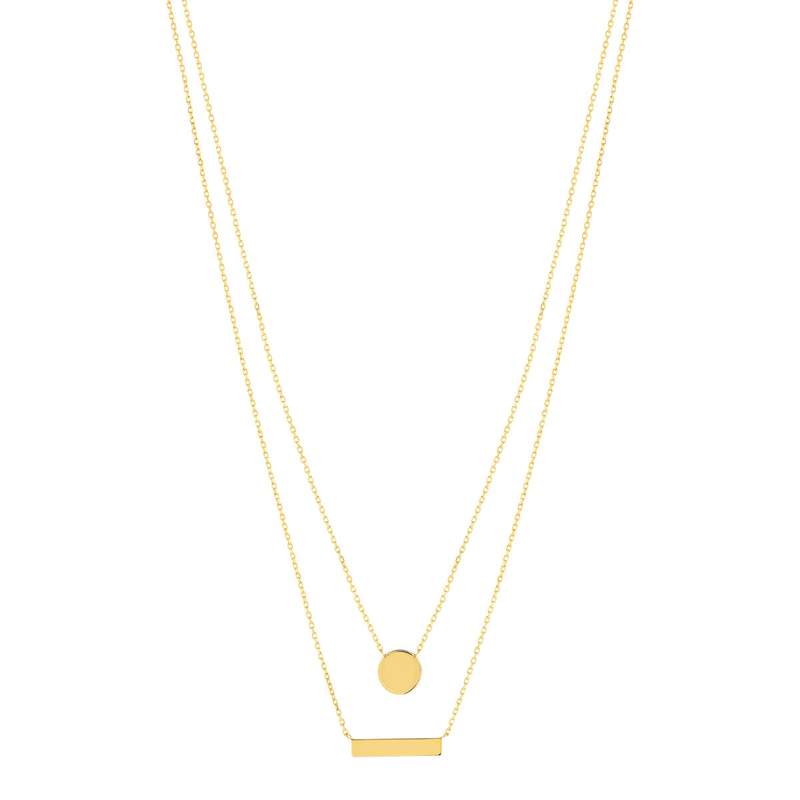 Collier plaqué or double rang médailles ronde et rectangle 45 cm - vue 2